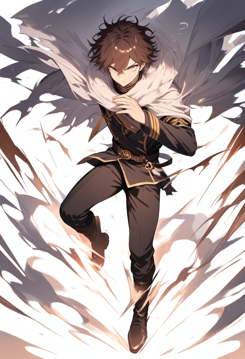 A titan shifter in human form with steam rising, partially transformed arm, torn military uniform, wild eyes and dramatic pose