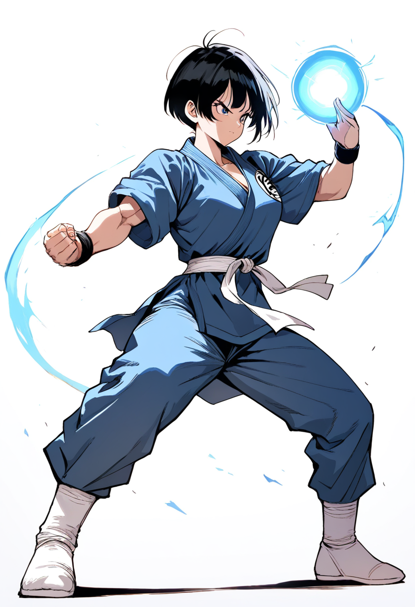 A saiyan princess with long spiky brown hair, pink battle armor, white gloves and boots, standing proudly