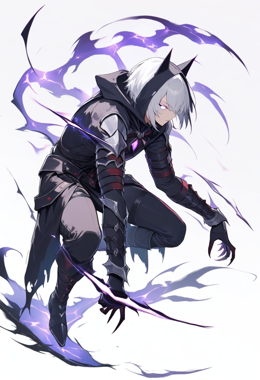 A hunter exam survivor in tattered outfit with backpack, wild green hair, nen specialist ability with multiple floating weapons