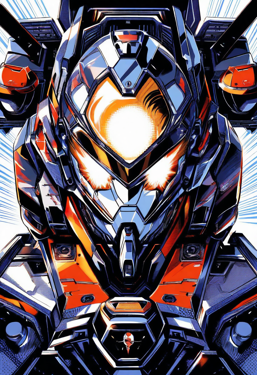 Mecha pilot in a tight flight suit inside a cockpit, visor reflecting explosions, intense focus, complex mechanical details around