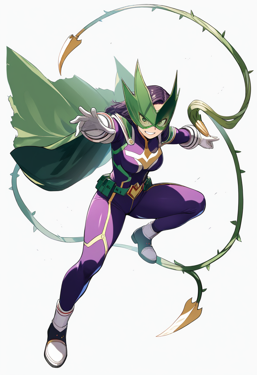 A villain in black and purple dress with long silver hair, glowing violet eyes and shadow tendrils, menacing smile