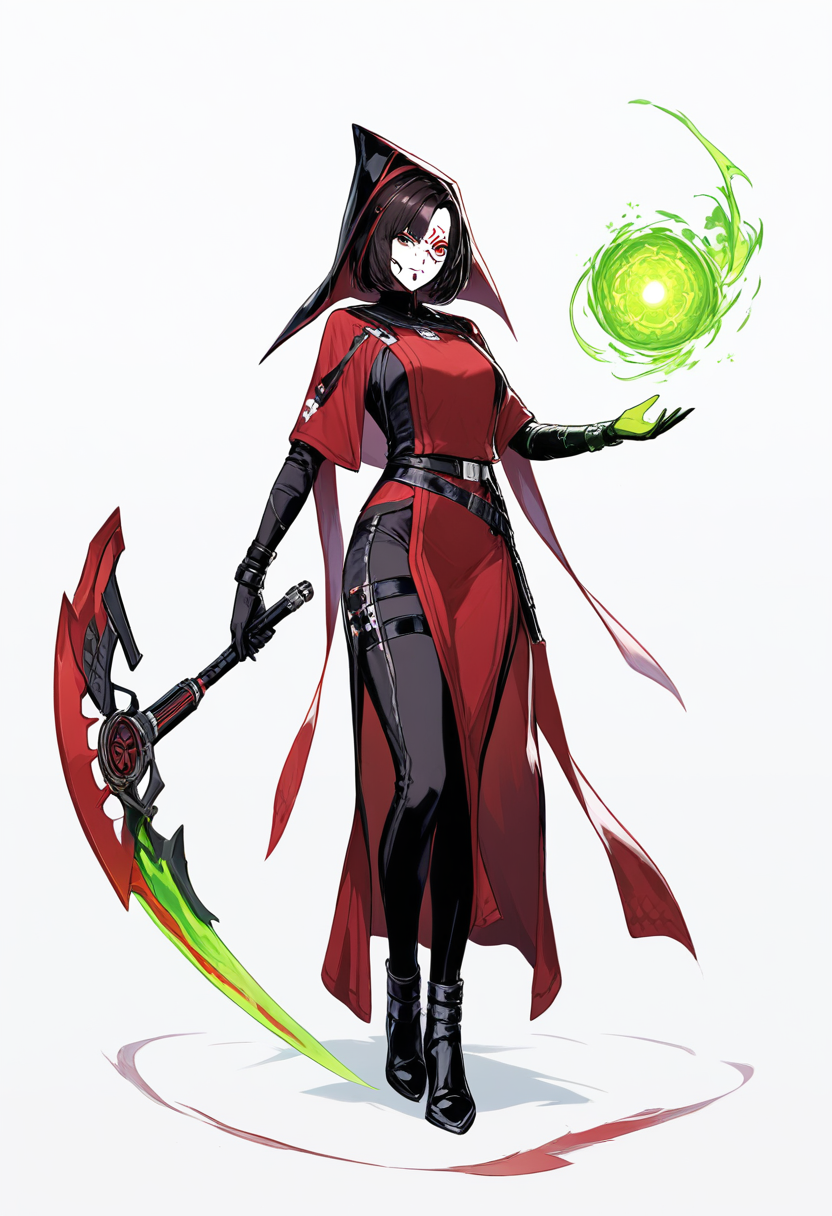 A Nightsister witch channeling dark force magic with glowing green energy, tribal markings and flowing black robes